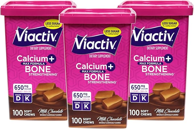 Viactiv Max Formula Calcium +Vitamin D3 Supplement for Bone Health Milk Chocolate 100 Soft Chews - 3 Pack