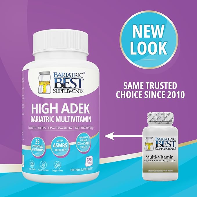 High ADEK Bariatric Multivitamin | DS SADI &amp BPD/DS Surgery | Fat-Soluble Vitamins A D E K | 25 Essential Nutrients | ASMBS Compliant | Made in USA | 180 Tablets — 3 Month Supply