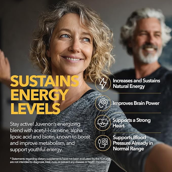Juvenon Cellular Health Supplement - Energy Focus &amp Healthy Aging for Heart Brain Cell &amp Metabolism | Acetyl L-Carnitine ALCAR Alpha Lipoic Acid ALA Biotin | NAD+ Support Capsules 90 Cou