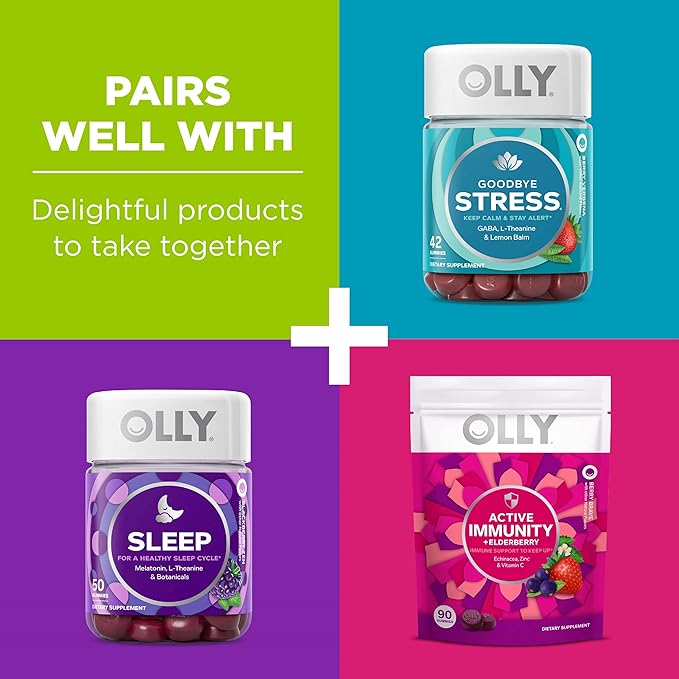 OLLY Daily Energy Gummy Caffeine Free Vitamin B12 CoQ10 Goji Berry Adult Chewable Supplement Tropical Flavor - 120 Count Pouch