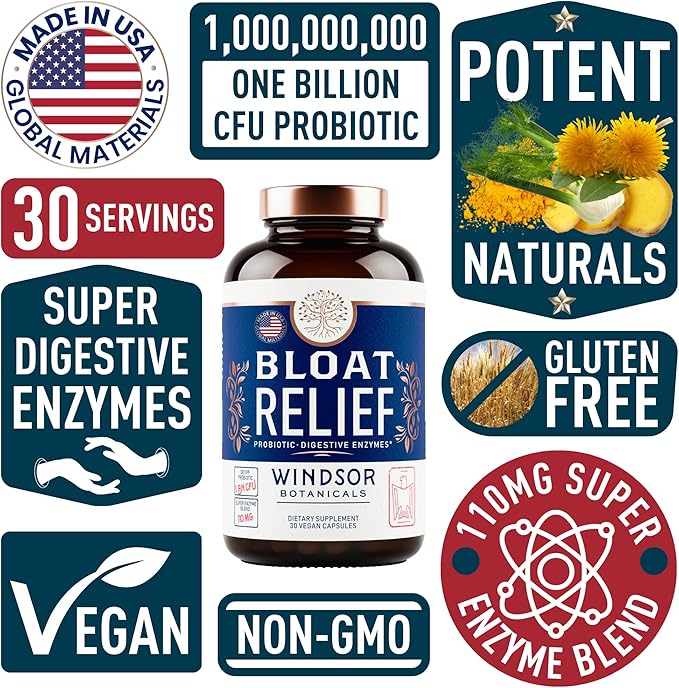 Bloat Relief Probiotic and Digestive Enzymes - Anti Bloating Turmeric Fennel Bromelain IBS Supplement - Detox Debloat Capsules Gas - Bloating Relief for Women and Men - 30 Gut Health Pills