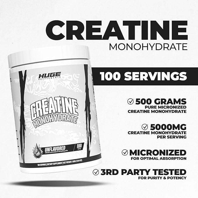 Pure Micronized Creatine Monohydrate Powder - Third Party Tested 500 Grams Micronized for Optimal Absorption Clinically Dosed No Additives Unflavored &amp Easy to Mix (100 Servings)