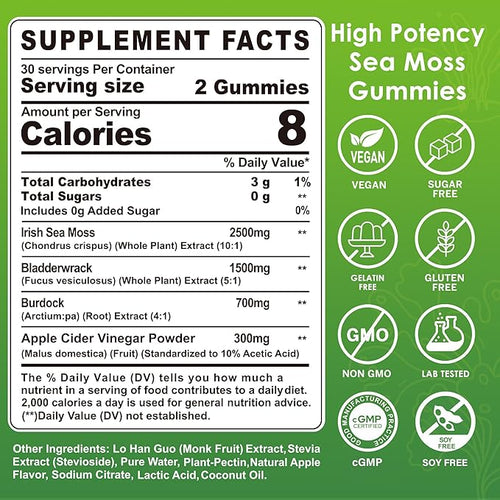 (2 Pack) Sea Moss Gummies - Irish Sea Moss Gummies for Adults &amp Kids - Advanced Superfood Seamoss Supplement + Bladderwrack Burdock Root ExtractACV for Daily Immune Gut Cleanse Vegan Sugar Fr