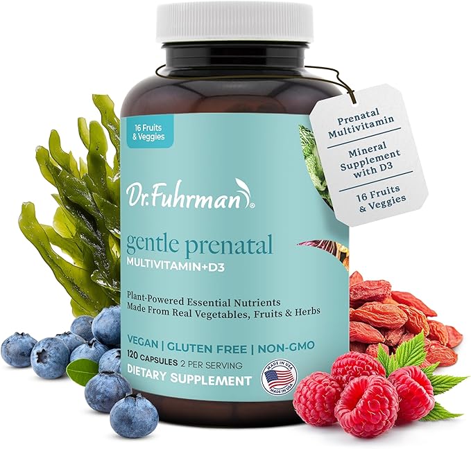 Dr Fuhrman Prenatal Vitamins For Women | Doctor-Formulated Prenatal Vitamins | Natural Folate B12 Choline &amp Iodine for Pregnancy Support Brain &amp Immune Health | No Synthetic Folic Acid | 12