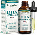 LiveWise Naturals DHA Omega 3 Drops for Kids - Vegan Liquid Omega 3 for Infants Toddlers &amp Children - Essential DHA Supplement for Baby Brain Eye &amp Immune Health