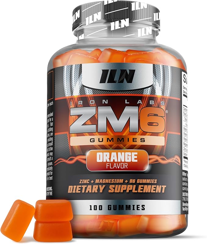 Iron Labs ZM6 Gummies for Men &amp Women – Zinc Magnesium Gummies (100 Count Orange Flavour Vegan) – Magnesium Citrate and Zinc Citrate Supplements with Vitamin B6 and D3
