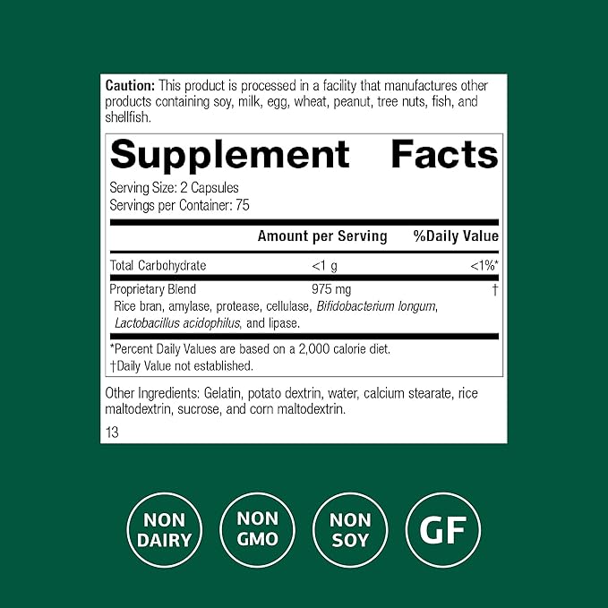 Standard Process Lact-ENZ Enzyme Digestion Support - Gluten-Free Non-Dairy &amp Non-Soy - Probiotic Digestive Care - 90 Capsules