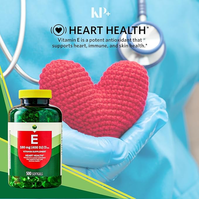 KP+ Vitamin E 180 mg (400 IU) | Heart &amp Immune Health | 500 Softgels | Gluten Free Dietary Supplement
