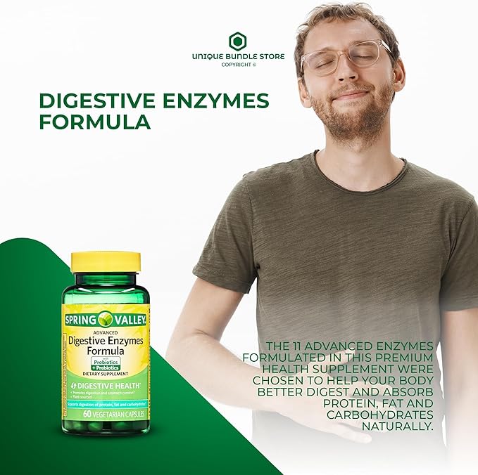 Unique Bundle Store Digestive Enzymes – 60 Vegetarian Capsules Enzimas Digestivas with Probiotics and Prebiotics Enzymes for Digestion Daily Digestive Health Supplement (Pack of 1)