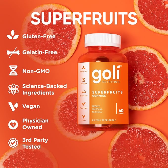 Goli Nutritional Supplement SuperFruits Beauty Gummy Vitamin - 120 Count - Collagen-Promoting Ingredients - Mixed Fruit Vegan Plant-Based Non-GMO Gluten &amp Gelatin Free