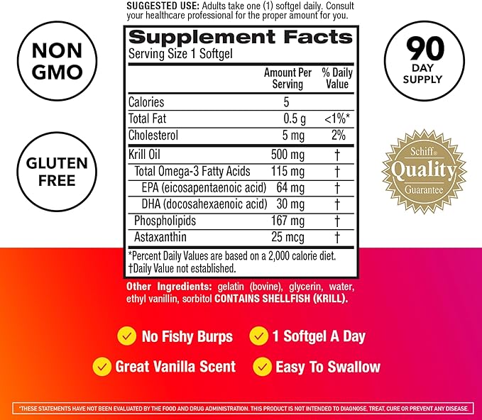 MegaRed Antarctic Krill Oil 500mg Omega 3 Fatty Acid Supplement Extra Strength EPA &amp DHA Krill Oil Softgels (90cnt Box) Astaxanthin Heart Health Supplement with No Fish Oil Aftertaste