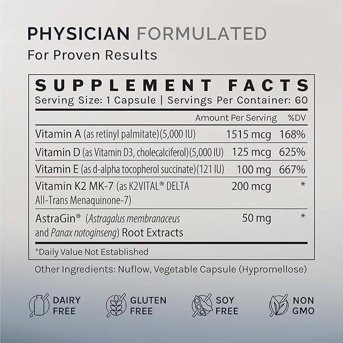 InfiniWell Defend Bone &amp Immune Support Supplement - Vitamin A D3 &amp K2 Supplement - Bioavailable Ingredients in Active Nutrient Forms - Aid Bone Strength Heart Health &amp More (60 Capsules