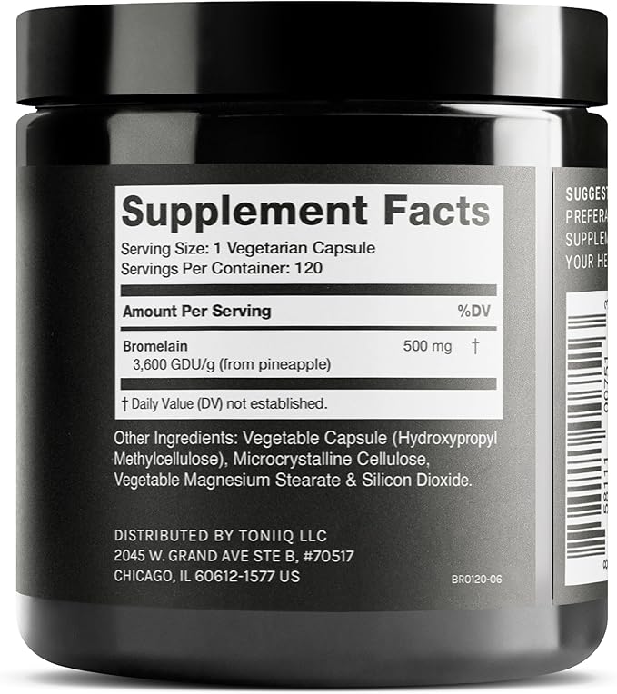 Ultra High Strength Bromelain 500mg - 3600 GDU/Gram - Highly Concentrated and Bioavailable - Third-Party Tested Formula - 120 Vegetarian Capsules - 120 Servings Per Container - Bromelain Supplement