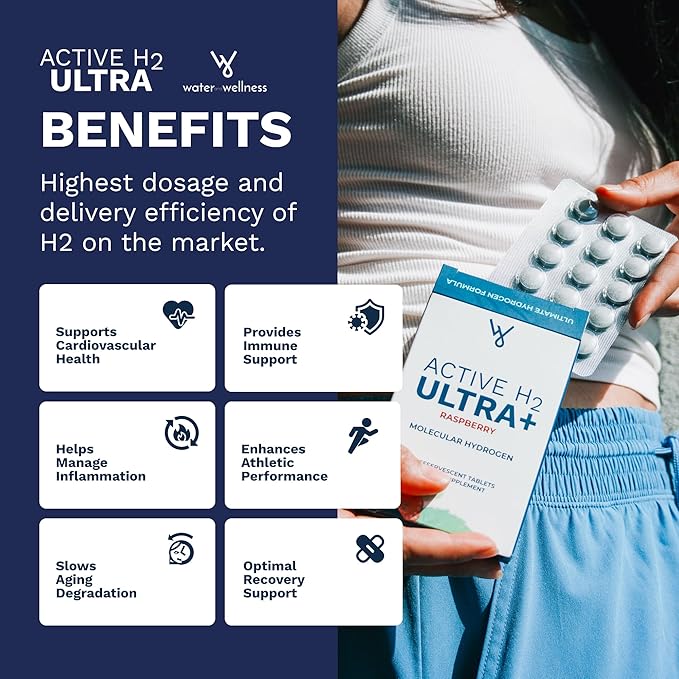 Active H2 Ultra+ Hydrogen Water Tablet Natural Raspberry. Optimize Health Support Immunity and Balance Antioxidants with Benefits of Molecular Hydrogen 30 Servings