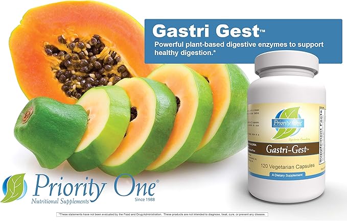 Priority One Vitamins Gastri Gest 120 Vegetarian Capsules - Powerful Combination of Plant enzymes That Help Maintain Healthy Digestion and intestinal Enzyme Activity.*