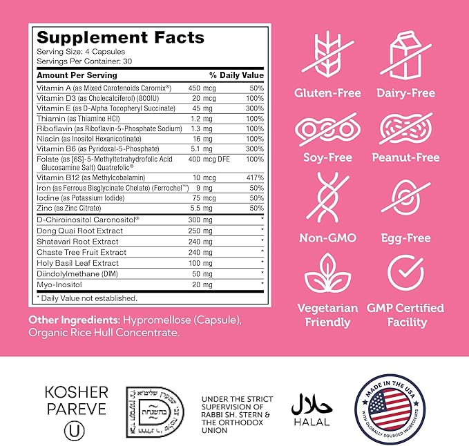 Zahler Female Totality Fertility Supplements for Women Fertility Prenatal Vitamins Certified Kosher 120 Capsules