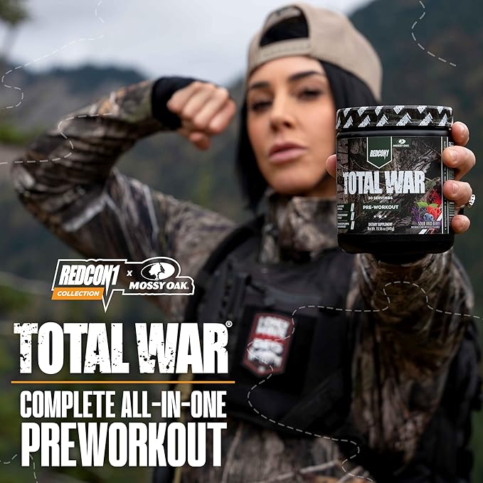 REDCON1 x Mossy Oak Total War Pre Workout Powder Sour Wild Berry - Beta Alanine + Citrulline Malate Keto Friendly Fast-Acting Preworkout for Men &amp Women with 320mg of Caffeine (30 Servings)