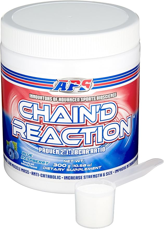 Chain'd Reaction - The Ultimate BCAA Amino Acid Recovery Aid for Muscle Growth Blue Raspberry 300 Gram