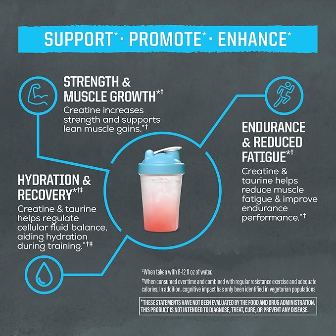 Creatine Monohydrate Powder Taurine Supplement 5g Creatine Monohydrate 1g Taurine per Serving | Vegan Muscle Strength Endurance &amp Recovery Support Clean Performance Formula | 60 Servings Unflav