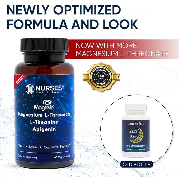 Clinically Studied – Premium High Absorption Magnesium Sleep Supplement – Magnesium L-Threonate L-Theanine Apigenin – Sleep &amp Stress Support – Third Party Tested – Made in USA – Gluten Free