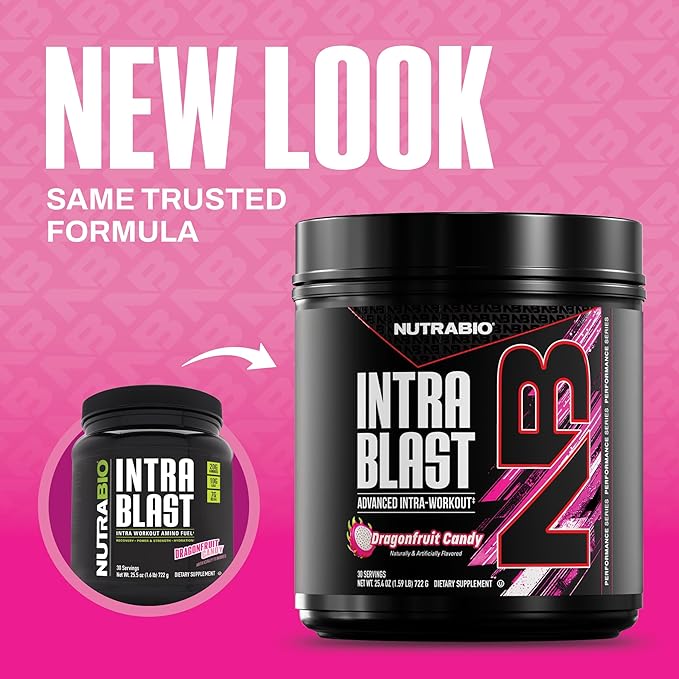 NutraBio Intra Blast Bcaa Powder Amino Acid Supplement Electrolyte &amp Hydration Blend Intra Pre Workout &amp Muscle Recovery 20g Eaa Amino Acids Powder 5g Glutamine- Dragonfruit Candy 30 Ser