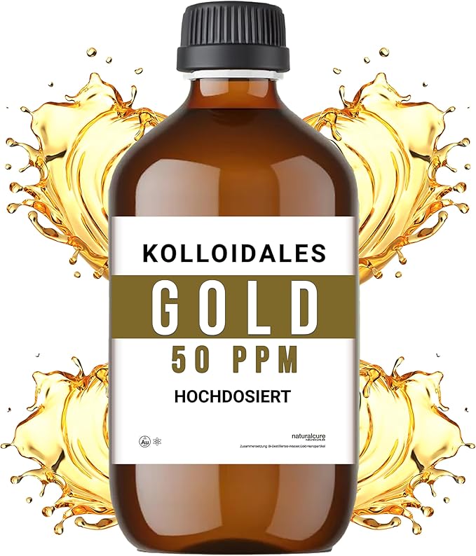 Colloidal Gold Solution - 50 PPM - 500ml - 99.99% Pure - High Purity - 24k - All Natural - Electrolysis Process - Glass Bottle - Ruby Red