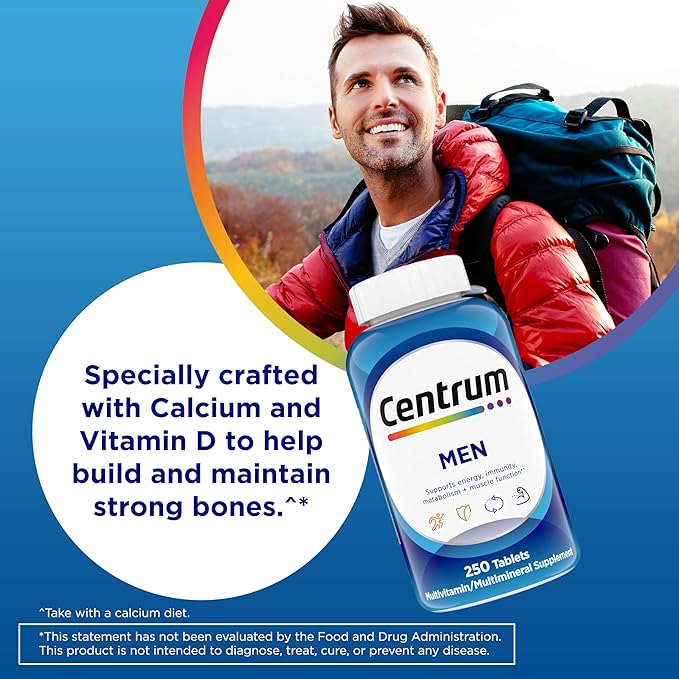 Centrum Multivitamin for Men Multivitamin/Multimineral Supplement with Vitamin D3 B Vitamins and Antioxidants Gluten Free Non-GMO Ingredients - 250 Count