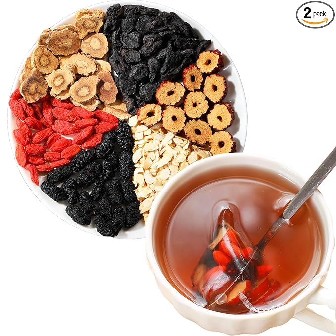 Shengmingxi Ginseng Five Treasures Kidney Tea Formula 7 Precious Ingredients for Women &amp Men Kidney Cleanse Ginseng and Mulberry Herbal Chinese Tea Bags Wubao Tea 250g/8.8oz (32Bags/2Pack) 人参五宝茶 补