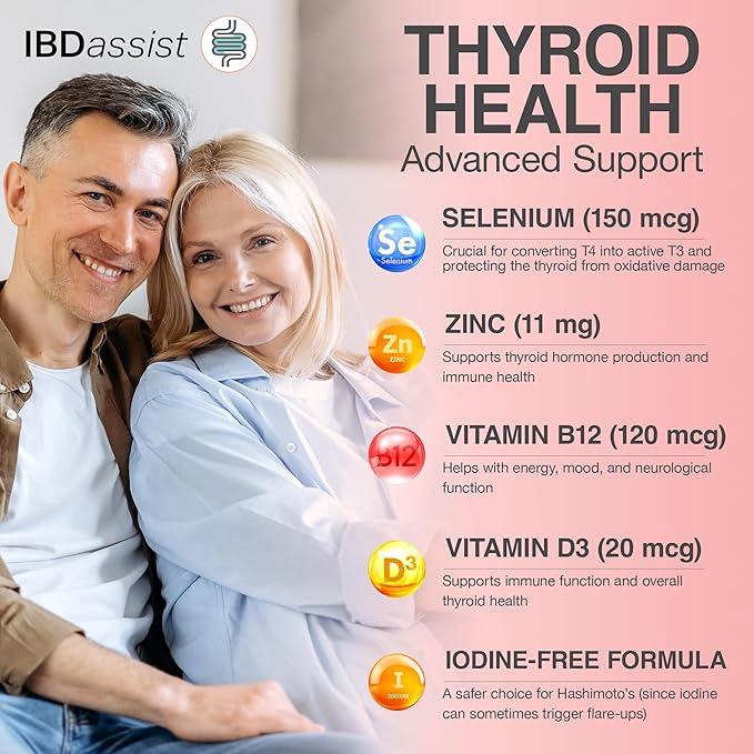 IBDassist™ Hashi Aid Thyroid Support for Women &amp Men - Thyroid Supplement for Hashimoto's Disease &amp Hypothyroidism* - Packed with Ashwagandha Selenium Zinc Essential Vitamins &amp More - 3