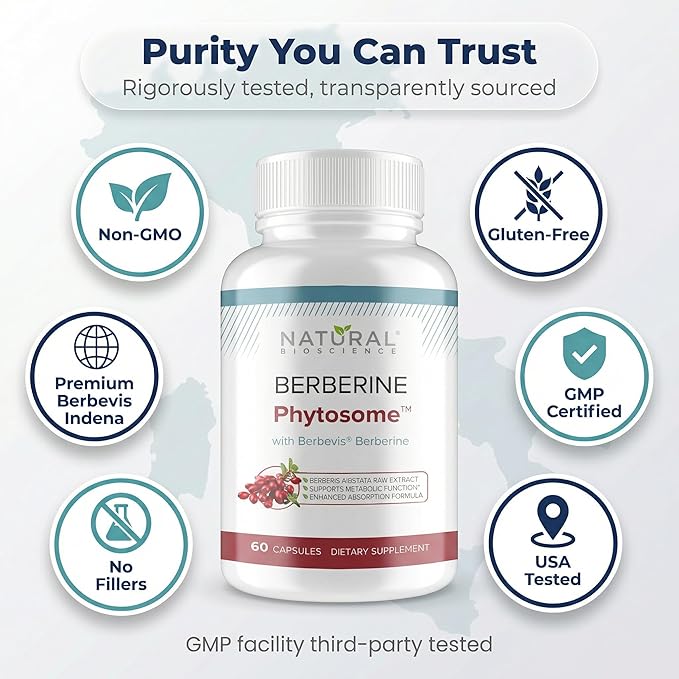 Berberine Phytosome with Berbevis 550mg Enhanced Absorption Supplement for Metabolic Support &amp Heart Health Highly Bioavailable Berberine Complex Gluten-Free Non-GMO 120 Vegetarian Capsules