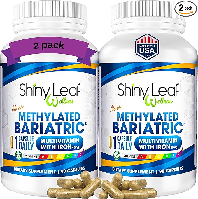 Shiny Leaf Methylated Bariatric Multivitamin with Iron 45mg – Once Daily Capsule Made in USA ASMBS Compliant Bariatric Vitamins for Gastric Bypass &amp Gastric Sleeve for Men &amp Women – (180 Co