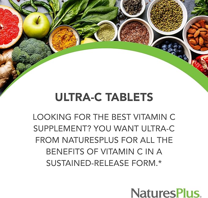 NaturesPlus Ultra-C 2000 mg - 90 Tablets Pack of 2 - Vitamin C with Rose Hips - Immune &amp Antioxidant Support - Vegetarian Gluten Free - 180 Servings