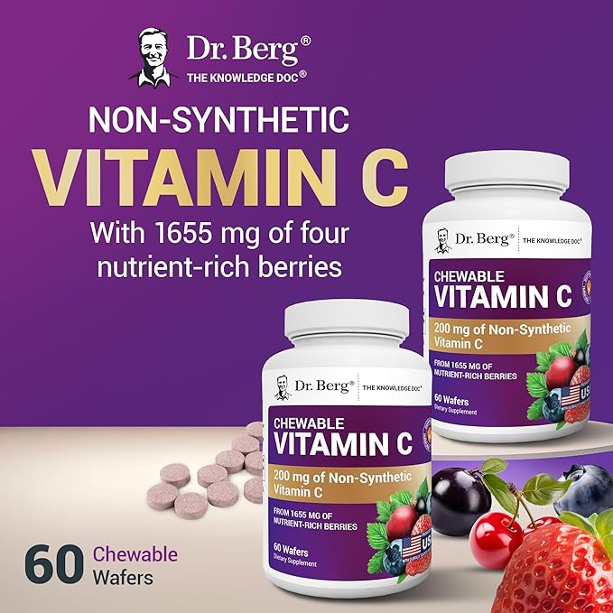 Dr. Berg Chewable Vitamin C Complex - Made with Organic Non-GMO Berries - 60 Delicious Wafers