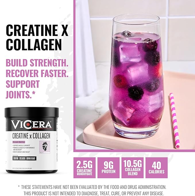 Creatine + Collagen Powder Berry Flavor Creatine Monohydrate and Collagen Supplement with Probiotics Gluten Free Non GMO Easy to Digest Formula 30 Servings 13.8 Oz