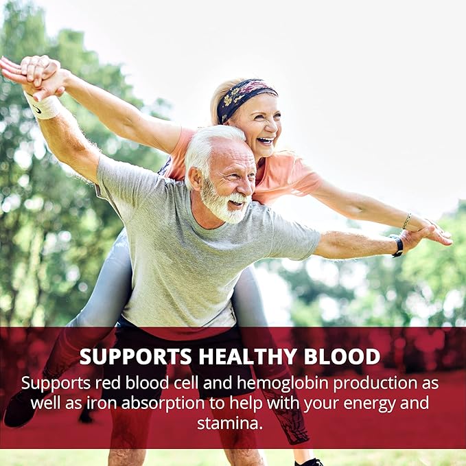Natural Blood Builder Iron Supplement and Support for Healthy RBC &amp Oxygen Levels and Red Blood Cells Production for Women and Men - 60 Pills