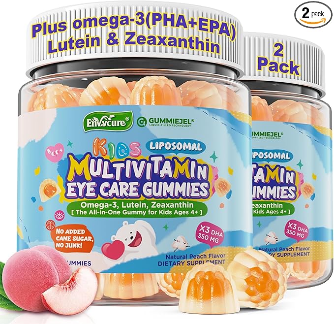 Kids Multivitamin Gummies with Iron 450mg Algae Omega-3 Methylated B12 Folate Fiber 2g Probiotics Magnesium A C D K ZincChildren Vitamins for Growth Brain Eye Gut ImmuneKids 4+ 120Cts