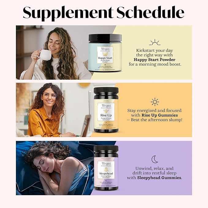 Winged Wellness Happy Start Mood Boosting Drink Mix Powder for Women - Happy Mind &amp Hormonal Health Mood Support Supplement with Red Maca Ashwagandha Mushrooms &amp Shatavari