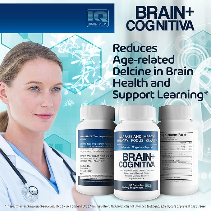 Brain+ Cognitiva - Advanced Cognitive Support - Help Increase and Improve Memory Boost Mental Focus and Support Mental Clarity - Alpha-GPC Capsules for Brain Support and Opti Nootropic Boost