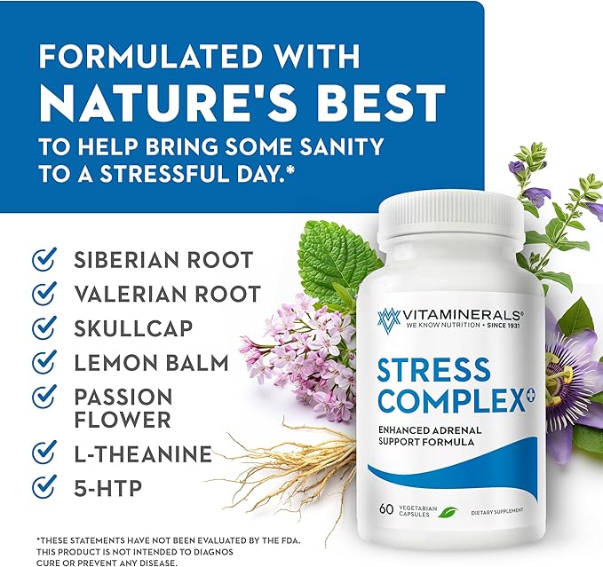VITAMINERALS 39 Stress Complex Adrenal Support Stress and Adrenal Support Complex 60 Count
