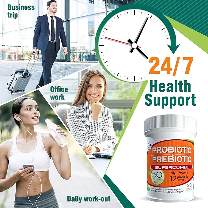 50 Billion CFU Prebiotic and Probiotic Supplement for Women and Men 12 Strains for Daily Immune Support and Digestive Health 30 Veggie Capsules Non Refrigerated High Potency Probiotics