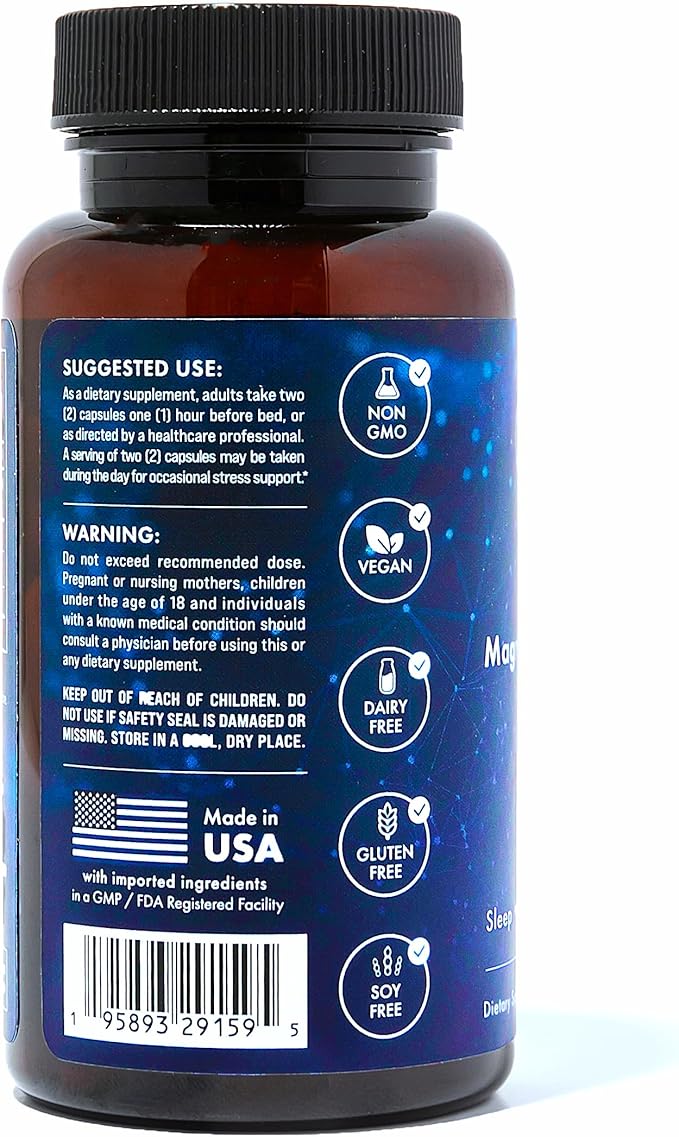 Clinically Studied – Premium High Absorption Magnesium Sleep Supplement – Magnesium L-Threonate L-Theanine Apigenin – Sleep &amp Stress Support – Third Party Tested – Made in USA – Gluten Free