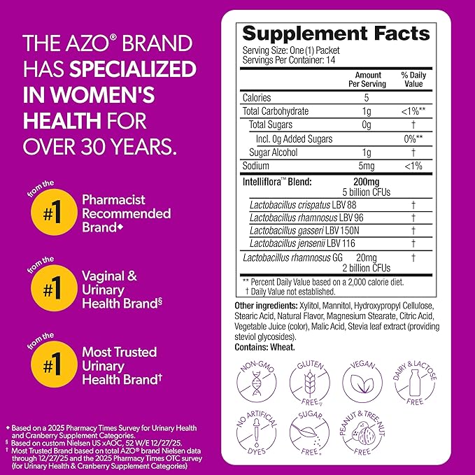 AZO Vaginal Probiotic Mini-Chews for Women Supports Healthy Vaginal Odor Healthy Vaginal Flora Yeast Balance and pH* Delicious Fruit Punch Taste 14 Count