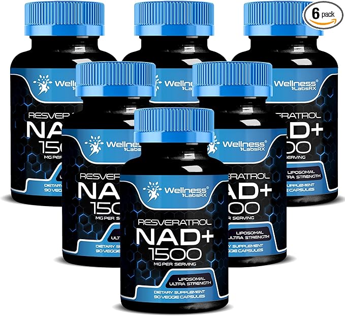 WELLNESS LABSRX Liposomal NAD Supplement 1500mg - USA Made NAD Resveratrol Supplement for Women and Men NAD+ Support Cellular Health Energy &amp Anti Aging - 6 Pack
