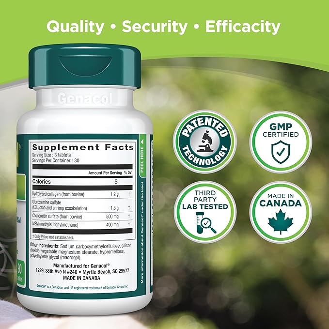 Genacol Optimum – Glucosamine Chondroitin MSM and Ultra-Hydrolyzed Collagen Tablets Maintains Healthy Joints Protects &amp Lubricate Cartilage 90 Tablets (30-Day Supply)