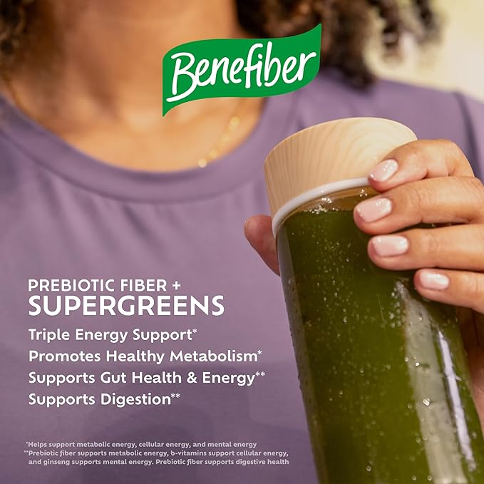 Benefiber Prebiotic GLP-1 Friendly Fiber + Supergreens Dietary Supplement Powder Watermelon Lemonade Flavor 8.8 oz (250g)