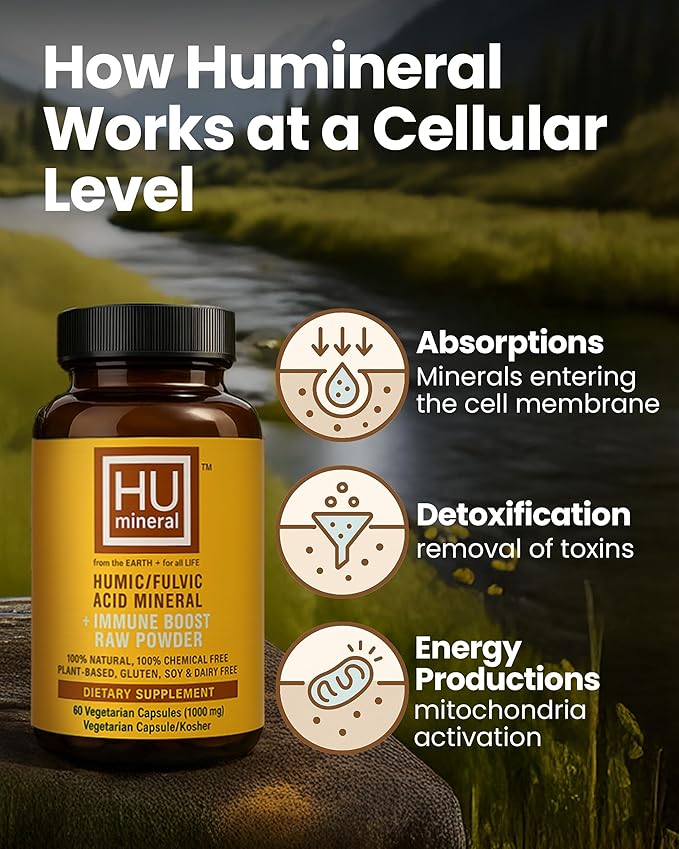 Humic &amp Fulvic Acid Supplement Capsules – Organic Plant-Based Acid Fulvic Supplement with Fulvic-Humic Mineral Blend for Detox &amp Absorption 60 ct