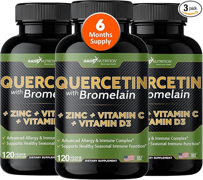 Gade Nutrition Quercetin with Vitamin C and Zinc - Quercetin 500mg - Quercetin with Bromelain - Zinc Quercetin - Quercetin Supplements + Vitamin D3 (Non-GMO Gluten-Free Vegan) - 6 Month Supply
