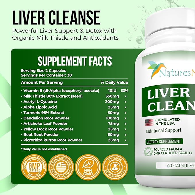 Nature's Nectar Liver Cleanse Detox &amp Repair – Active Liver Support Supplement with Milk Thistle Liver Detox – Helps Repair &amp Protect Liver Aids Fatty Liver &amp Gallbladder Health – 60 Caps