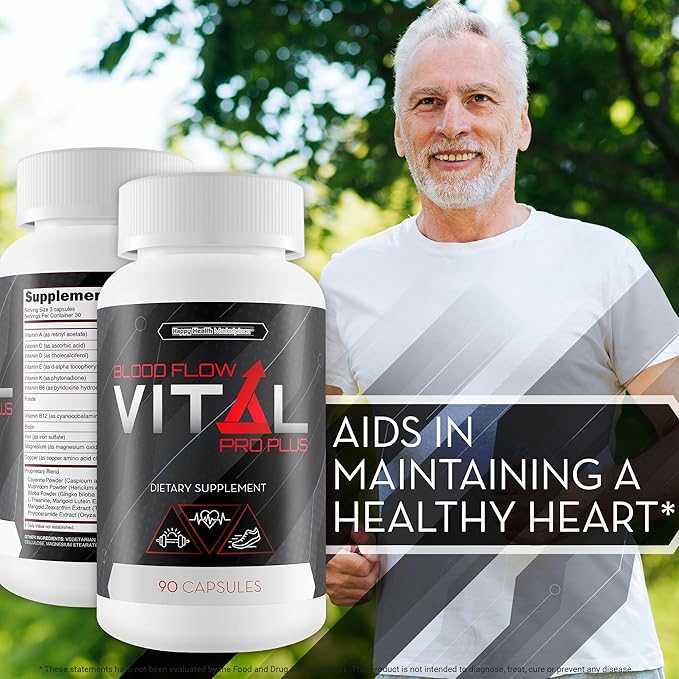Blood Flow Vital Pro Plus - Improved Formula - Our Best Blood Flow Supplement for Men - Pressure Support - Mens Circulation Support - Natural Blood Flow Vasodilator Supplements for Men Blood Flow Care