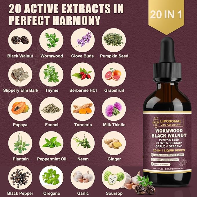 Beef Organ Supplement for Women + 20-in-1 Liposomal Wormwood Black Walnut Cleanse Drops Bundle | Grass-Fed Beef Organs Capsules &amp Herbal Liquid Drops